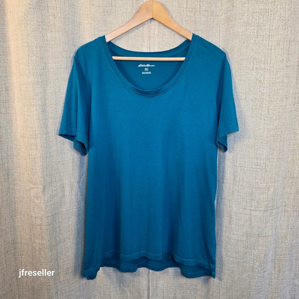 Eddie Bauer Womens XL Teal Blue Scoop Neck Short Sleeve T-Shirt Casual